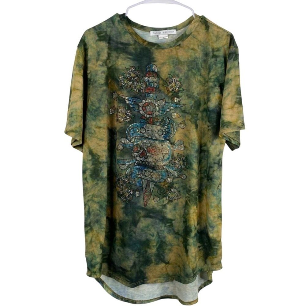 Daniel Benjamin Top Women's Multicolor Sz XL Bling Skull Watercolor Do or Die